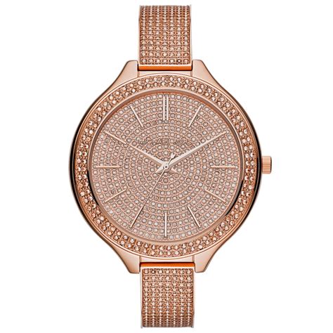 michael kors slim runway rose gold tone glitz bangle watch|Michael Kors Slim Runway Three.